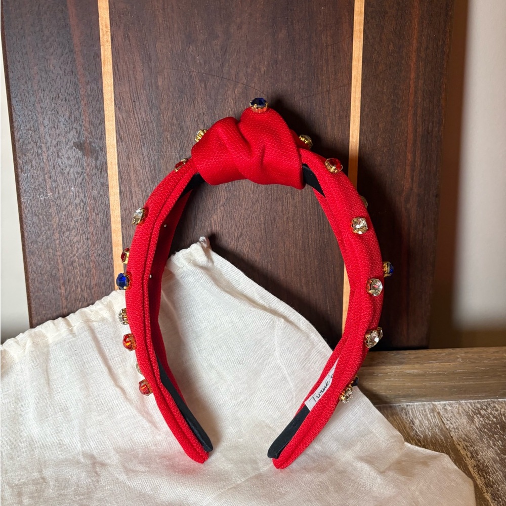 Twine and Love Women’s Red woven topknot headband, crystal accents